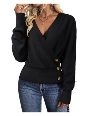 Women's Cross-Over V-Neck Pullover Sweater Long Sleeve Knit Business Casual